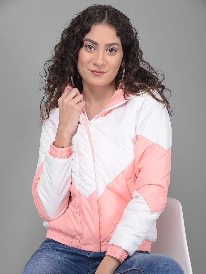 women pink and white color block polyester jacket - 20512725 -  Standard Image - 1