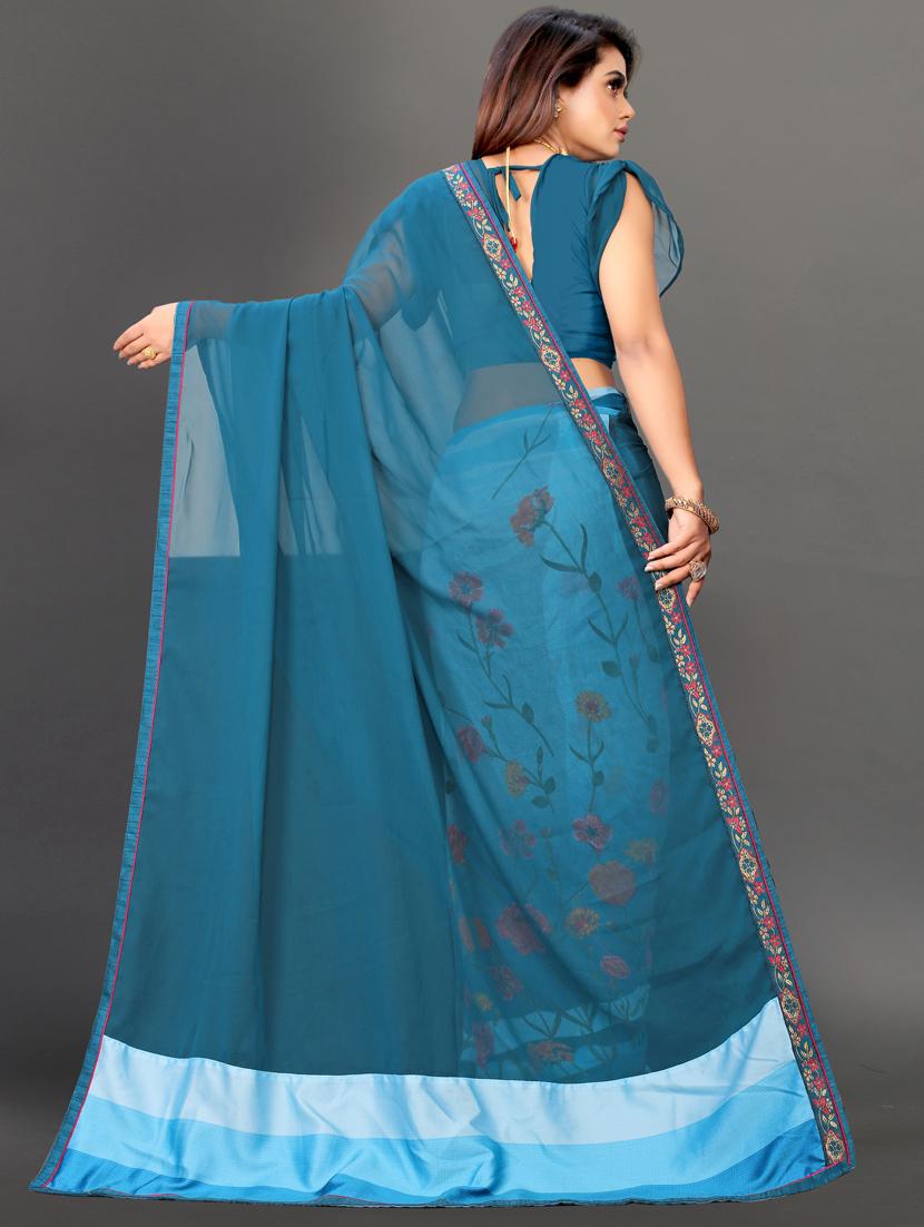 women's floral blue colored saree with blouse - 20512912 - Standard Image - 1
