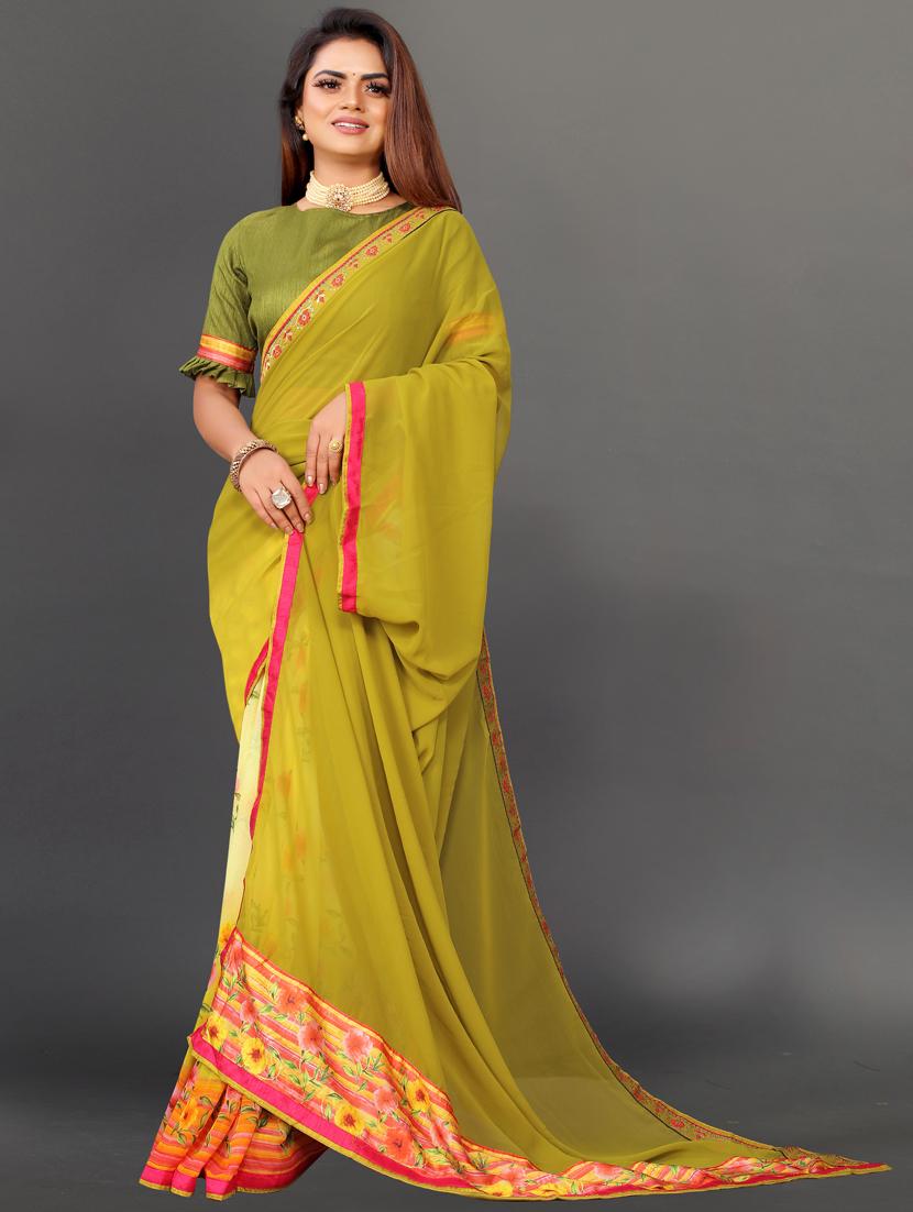 women's floral olive colored saree with blouse - 20512913 - Zoom Image - 0
