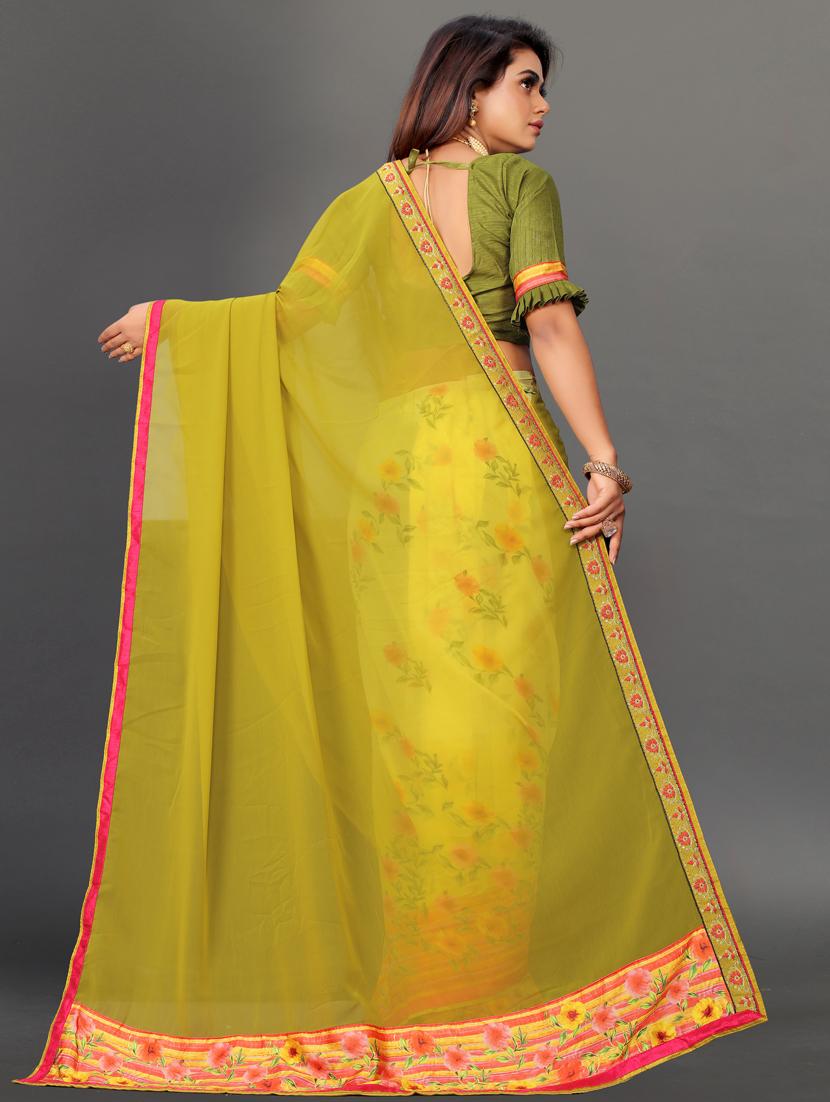 women's floral olive colored saree with blouse - 20512913 - Standard Image - 1