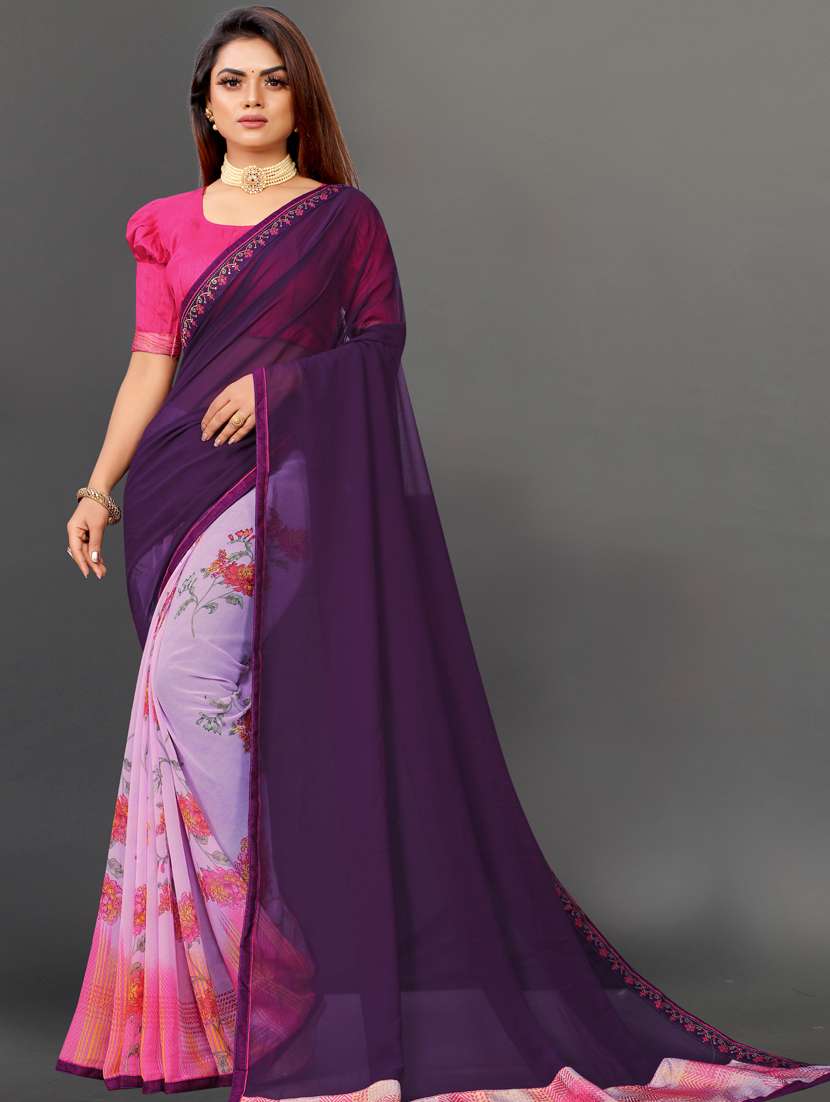 women's floral purple colored saree with blouse