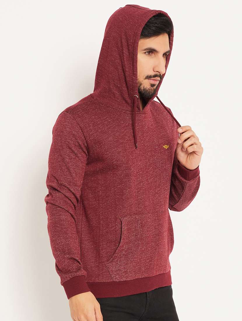 men maroon melange hooded sweatshirt - 20512974 -  Standard Image - 1