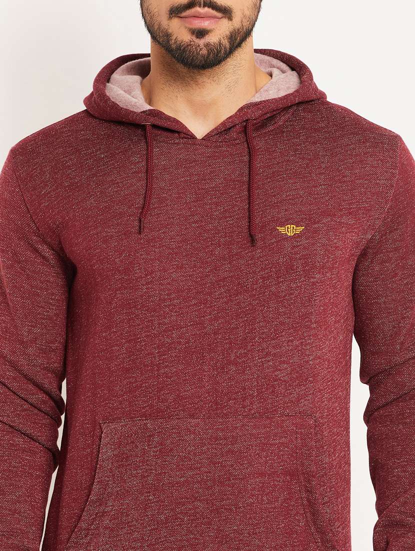 men maroon melange hooded sweatshirt - 20512974 -  Standard Image - 4