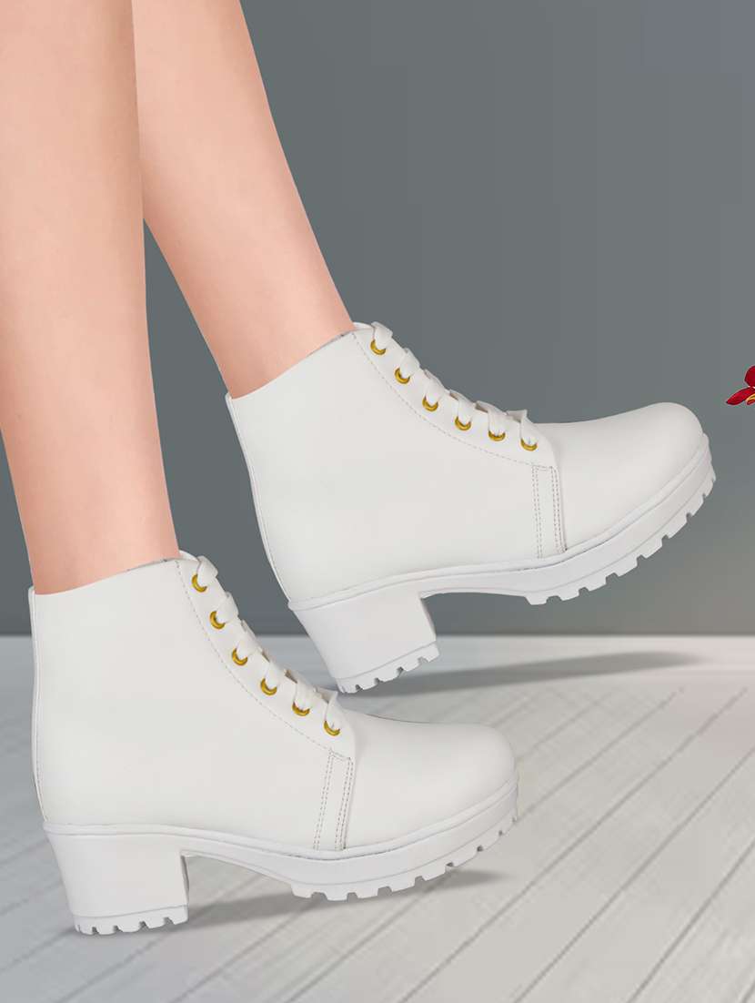 Buy online Women White Ankle Boot from footwear for Women by Lr