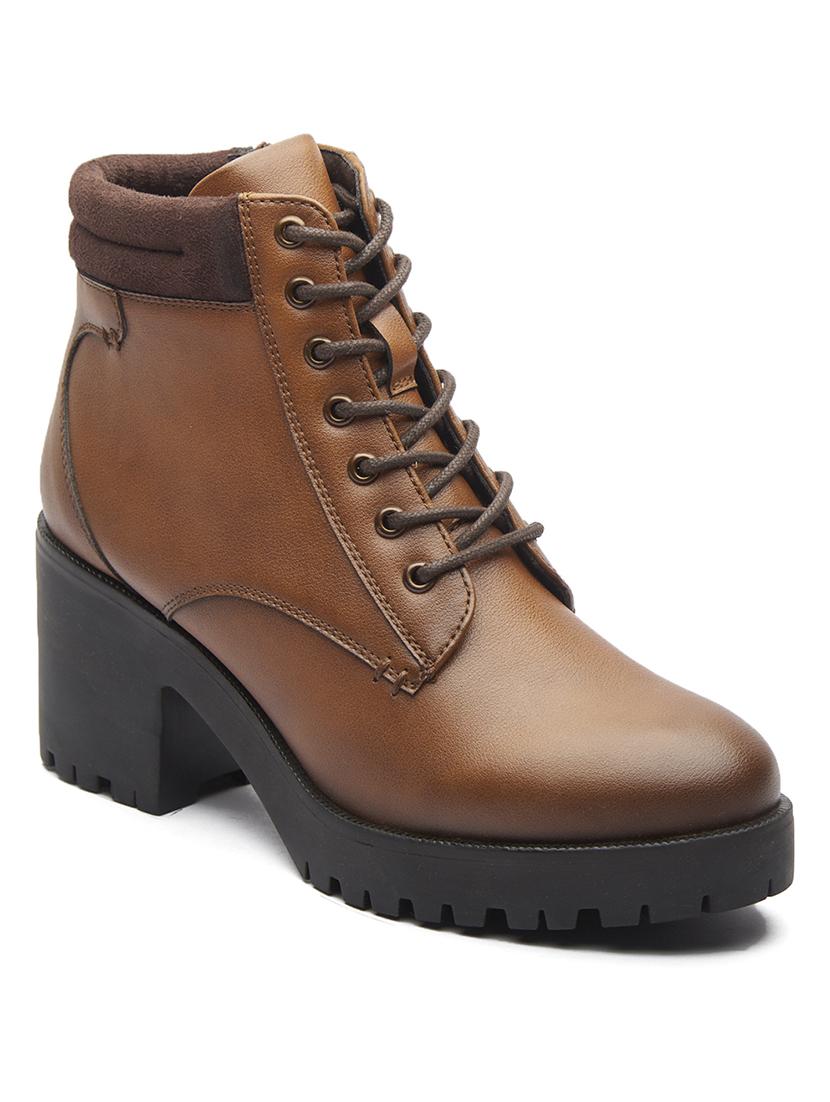 women solid brown lace up ankle height boots - 20519352 -  Zoom Image - 0