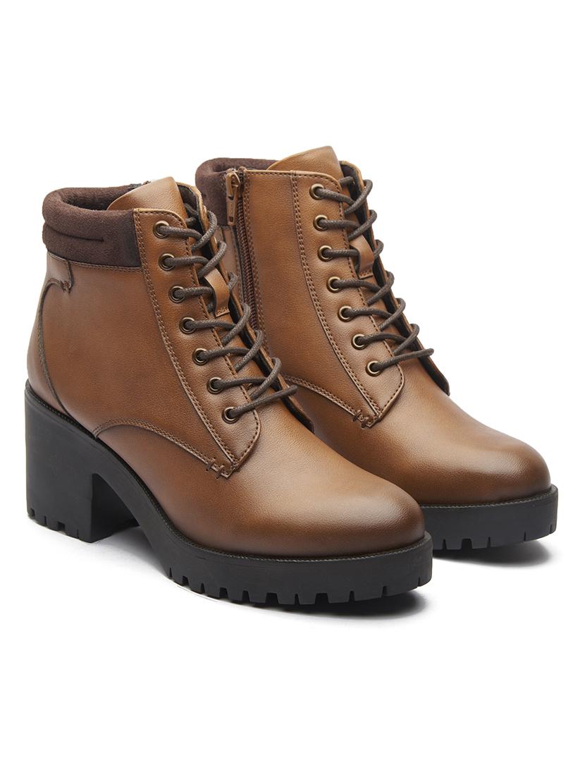 women solid brown lace up ankle height boots - 20519352 - Standard Image - 1