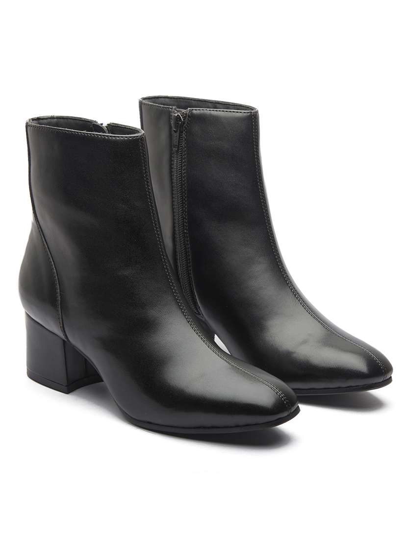 women solid black zipper closure ankle height boots - 20519367 -  Standard Image - 1