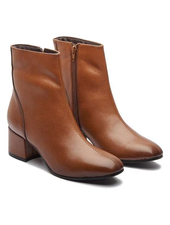 women solid tan zipper closure ankle height boots - 20519369 -  Standard Image - 1
