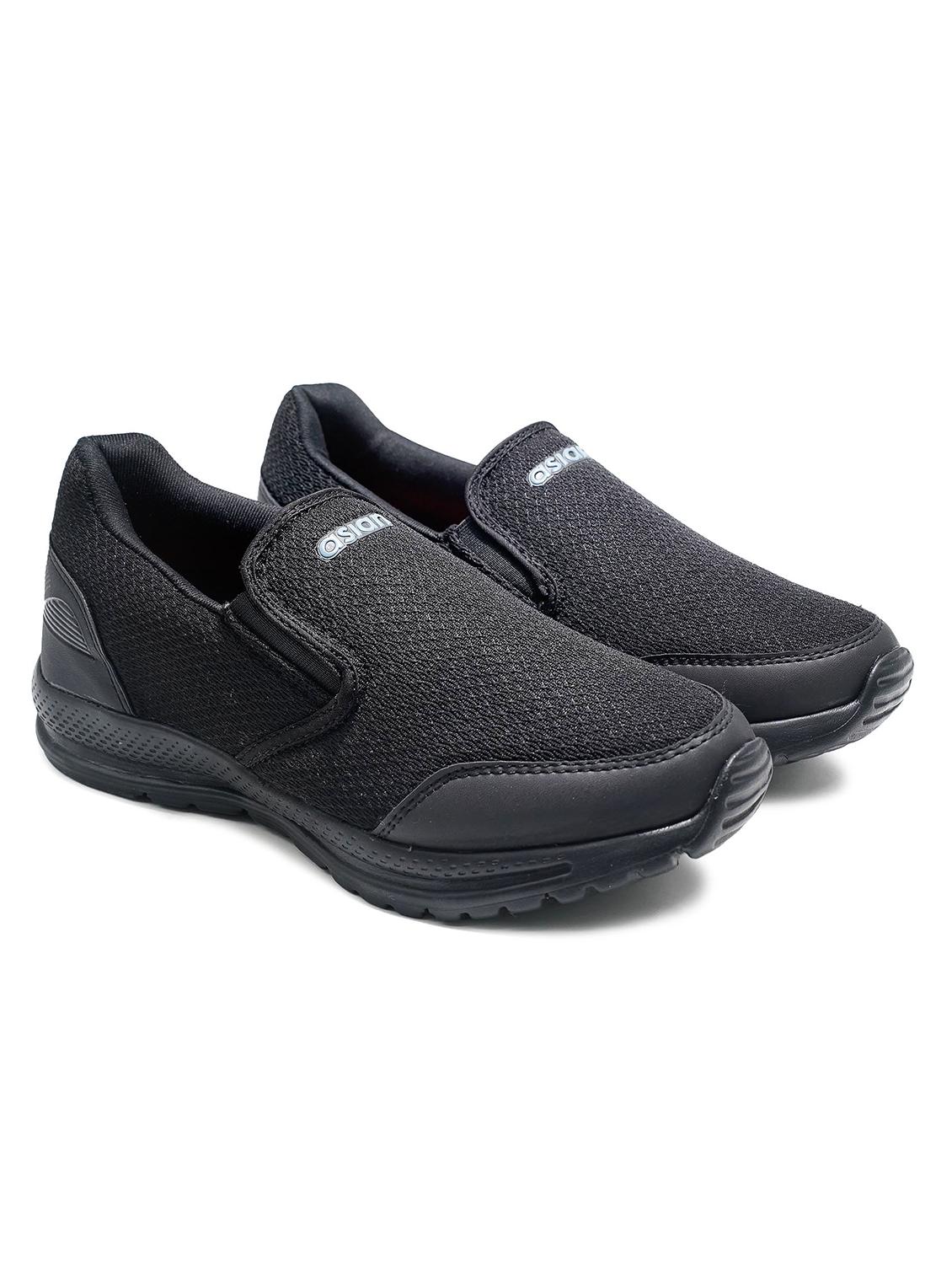 men solid black slip on sport shoe - 20519544 - Standard Image - 1