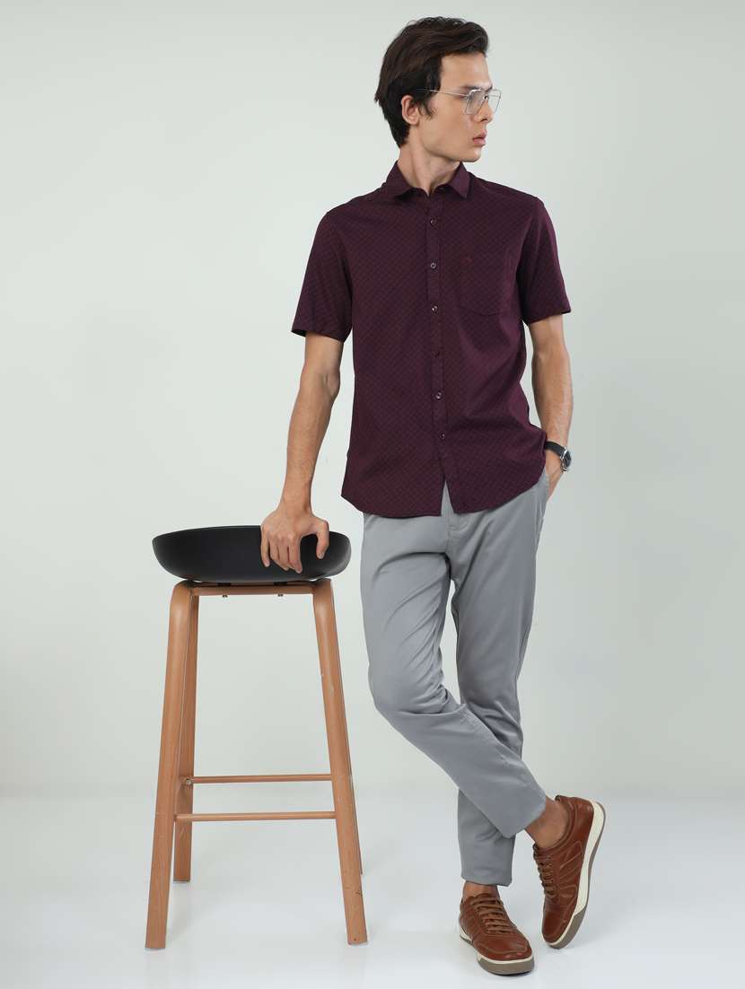 men solid grey cotton slim fit casual trouser - 20519636 -  Standard Image - 4