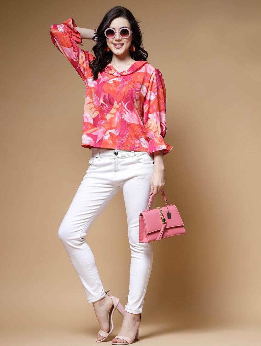 woman orange printed regular top - 20519824 - Standard Image - 4