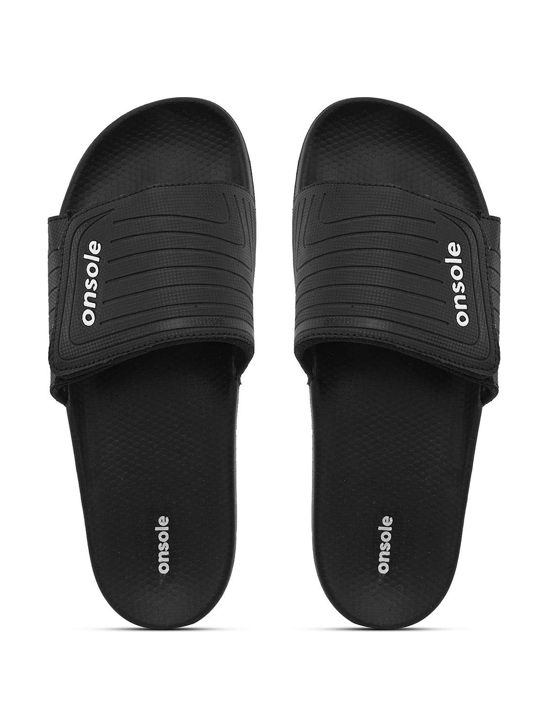 men textured black slip on flip flop