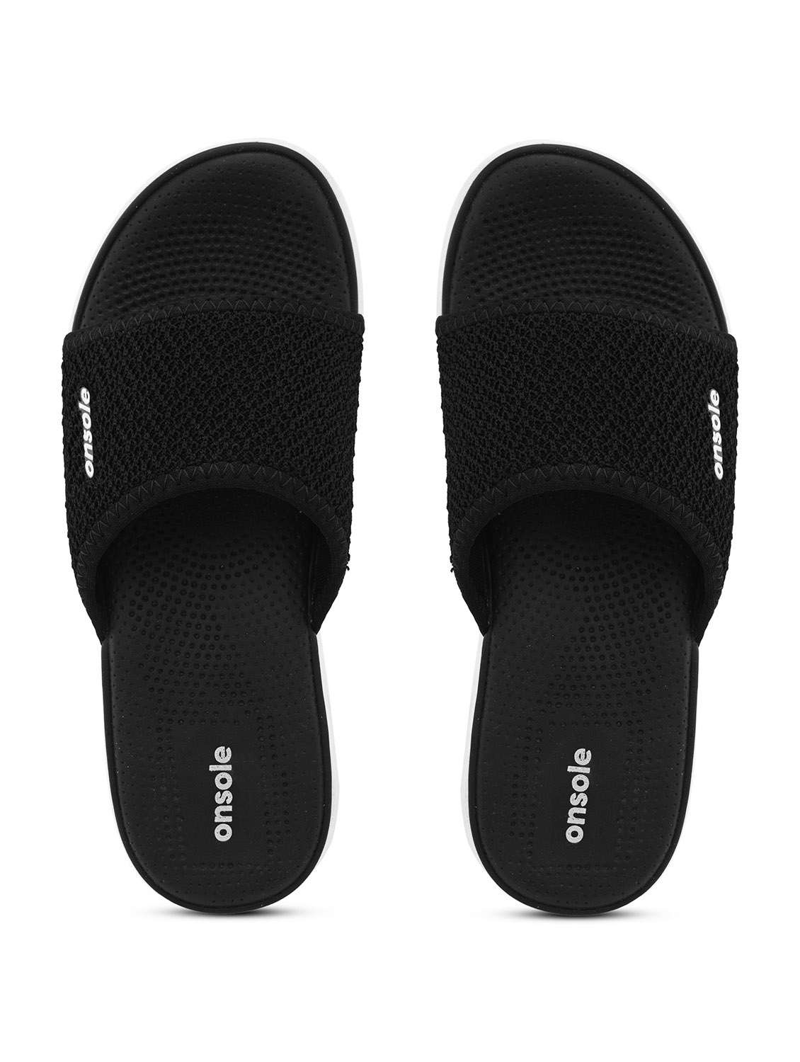 women textured black flip flops