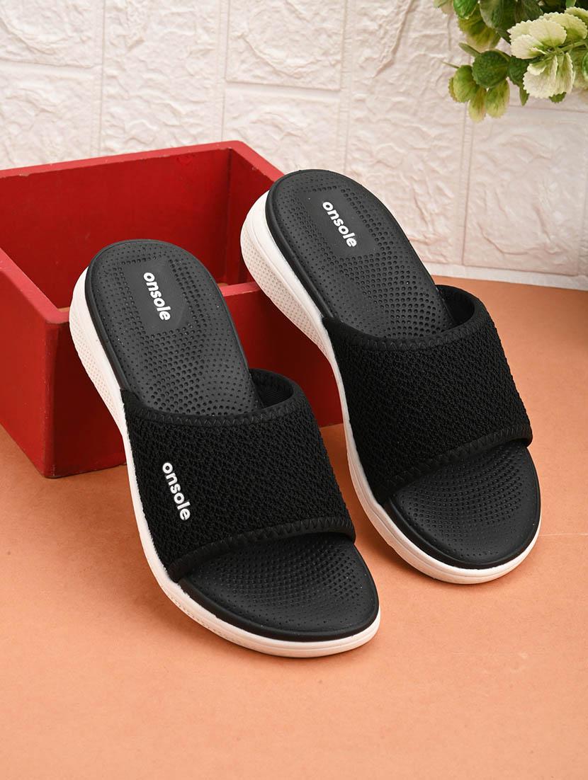 women textured black flip flops - 20519866 - Standard Image - 1