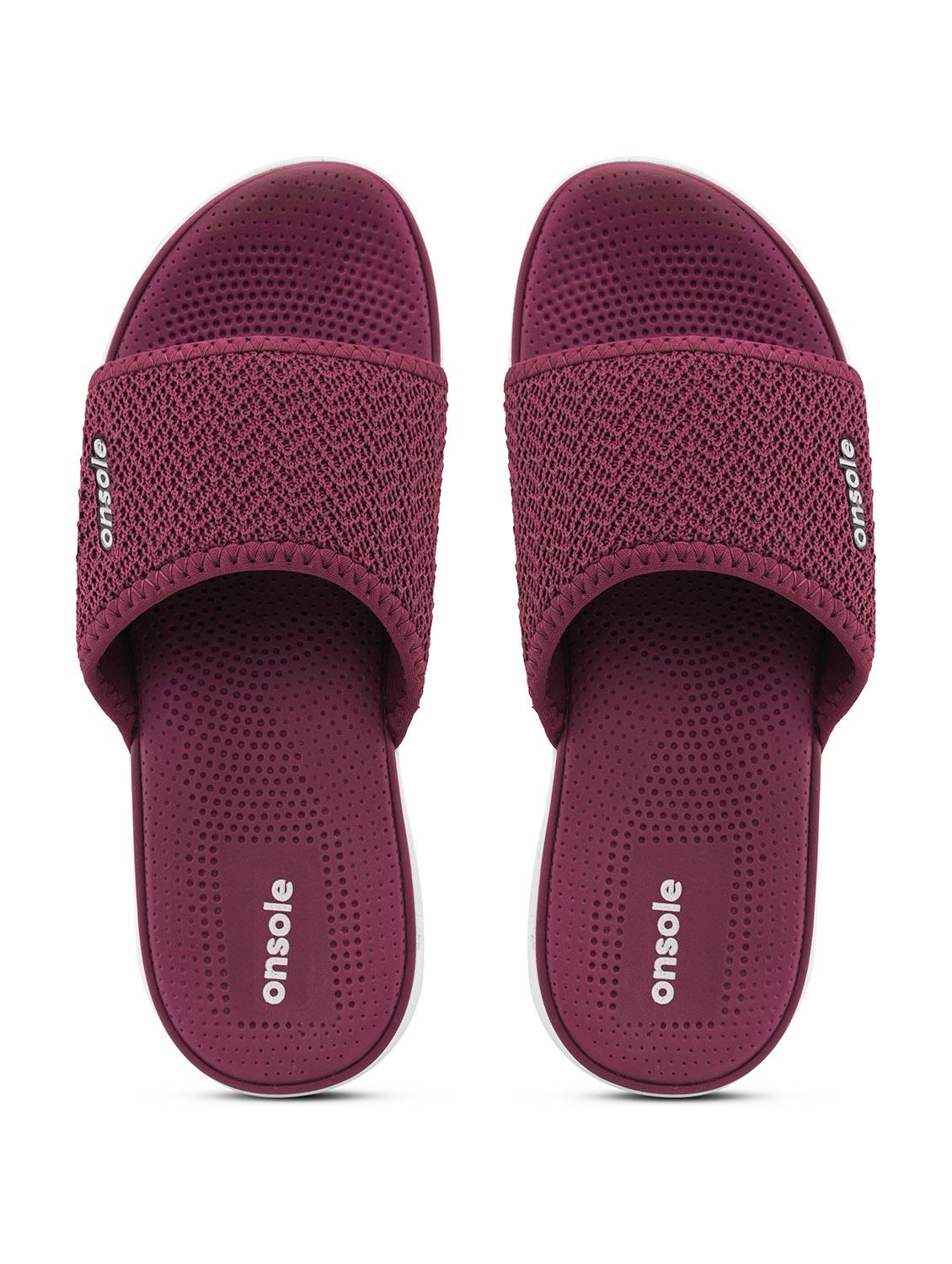 women textured burgundy flip flops - 20519867 -  Zoom Image - 0