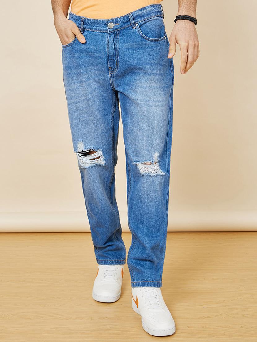 mens relaxed fit slash knee jeans