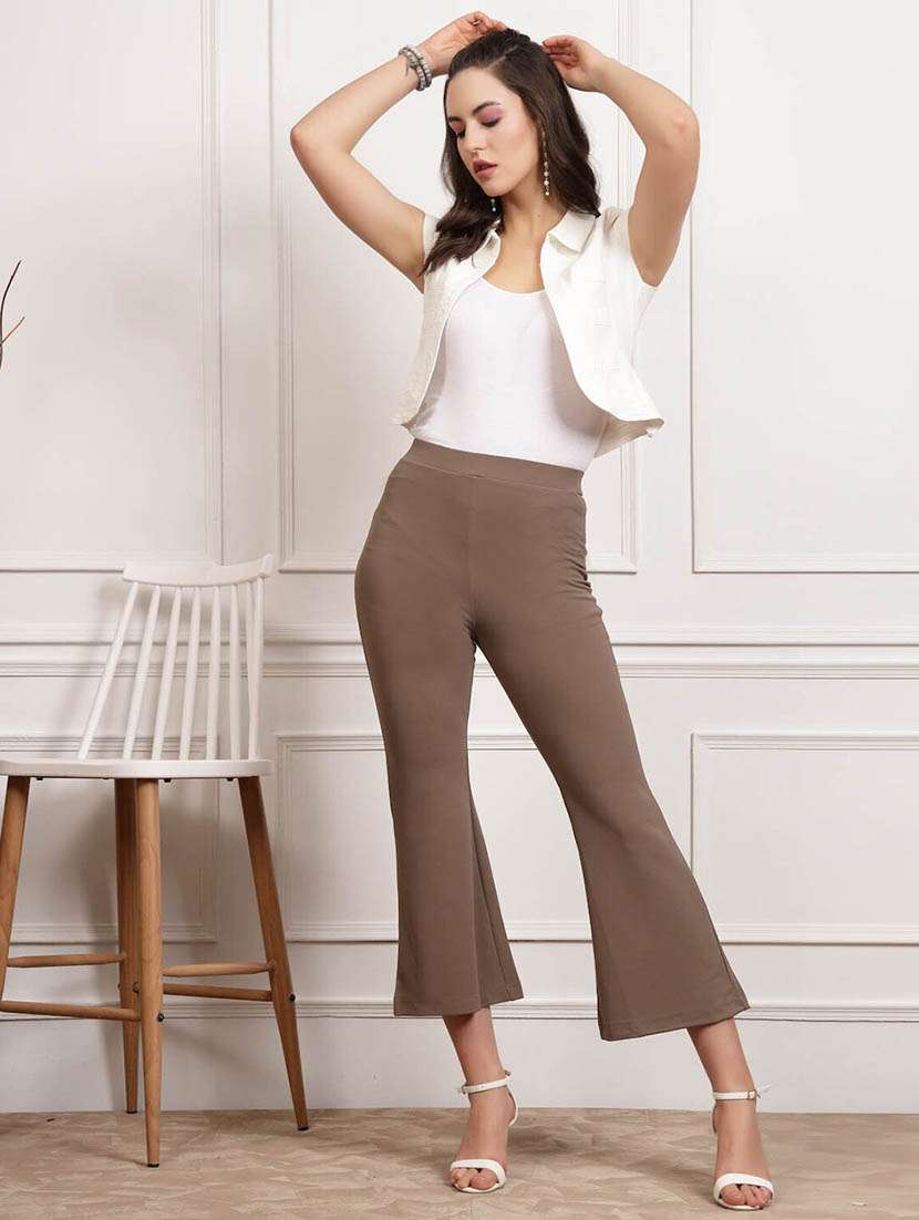 wome mid rise solid bootcut trouser  - 20520218 -  Standard Image - 4