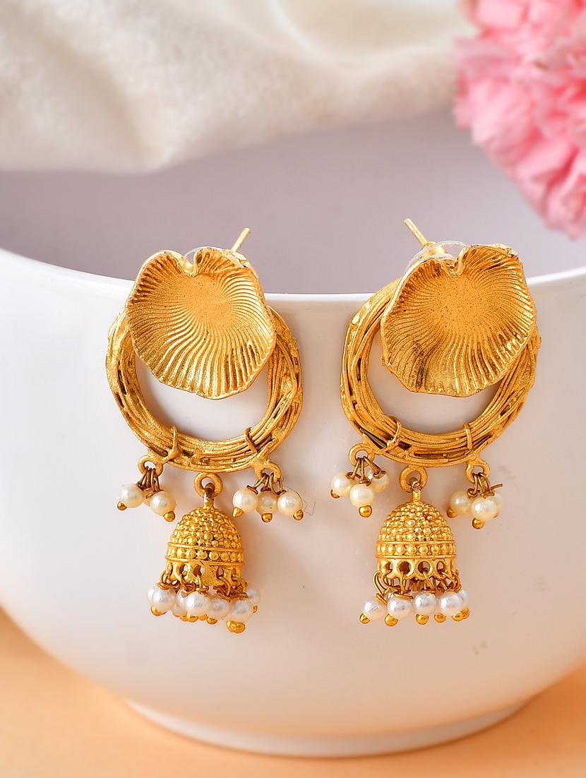 gold plated handcrafted jhumka earrings - 20520264 - Standard Image - 1