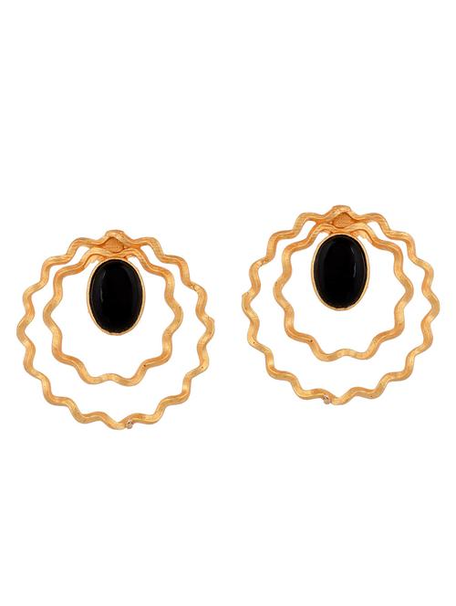 gold plated black stone drop earring - 20520271 -  Standard Image - 0
