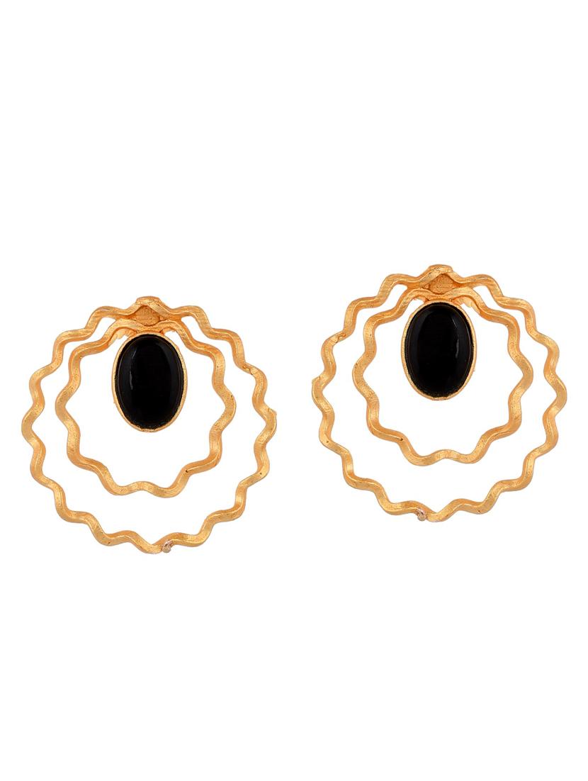 gold plated black stone drop earring - 20520271 -  Zoom Image - 0