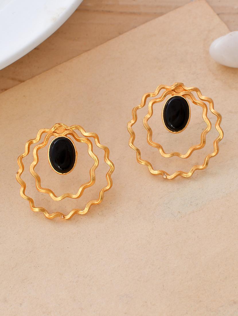 gold plated black stone drop earring - 20520271 - Standard Image - 1