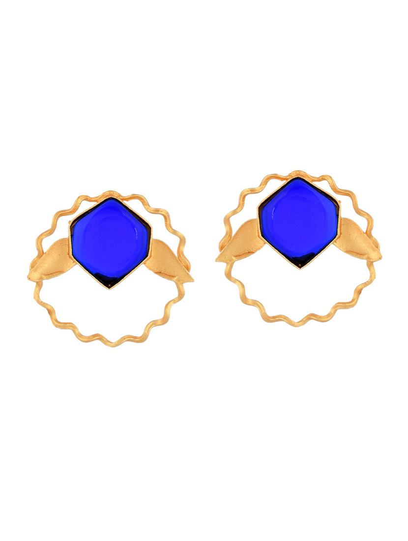 gold plated blue stone drop earring - 20520272 -  Zoom Image - 0