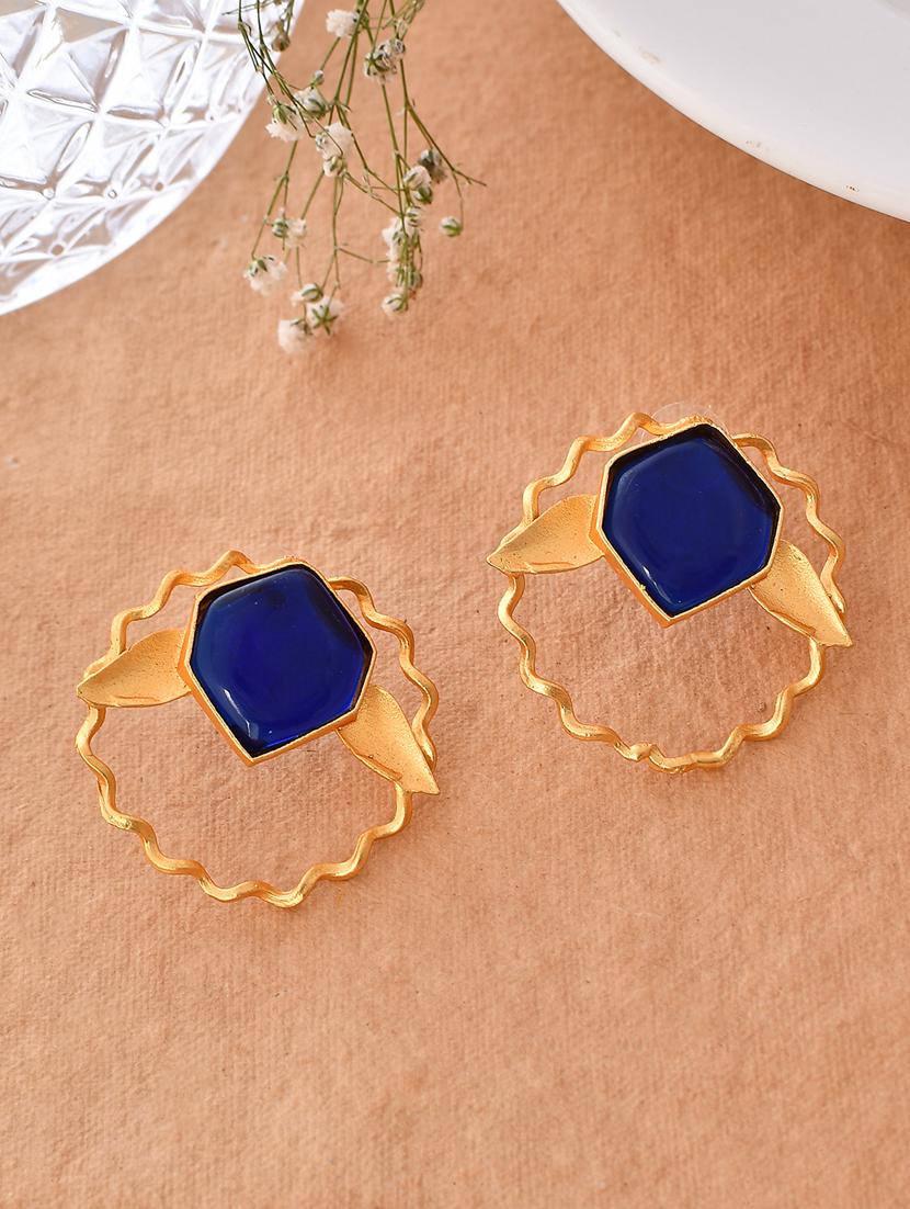 gold plated blue stone drop earring - 20520272 -  Standard Image - 1
