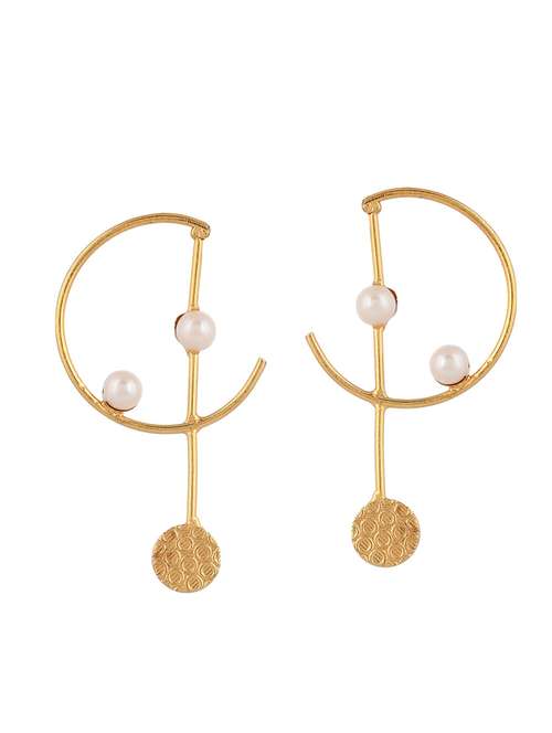 gold plated pearl half hoop earring - 20520275 -  Standard Image - 0