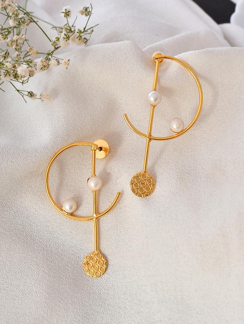 gold plated pearl half hoop earring - 20520275 -  Standard Image - 1