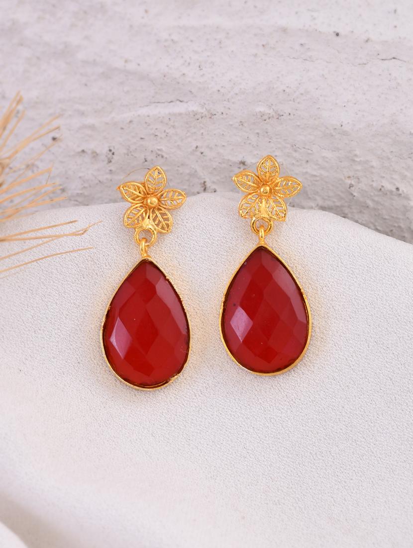 glod plated red stone drop earring - 20520285 -  Standard Image - 1