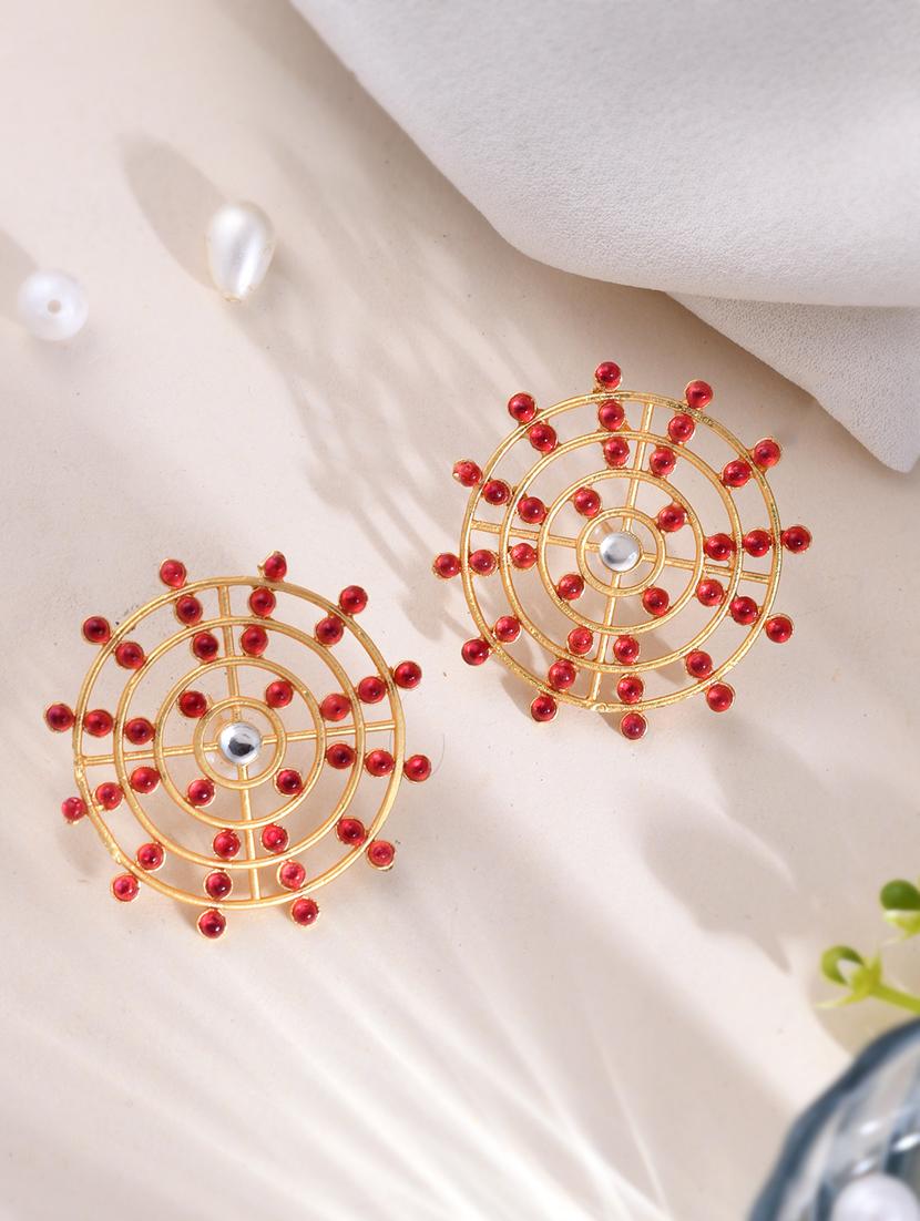 gold plated red stone drop earring - 20520287 -  Standard Image - 1