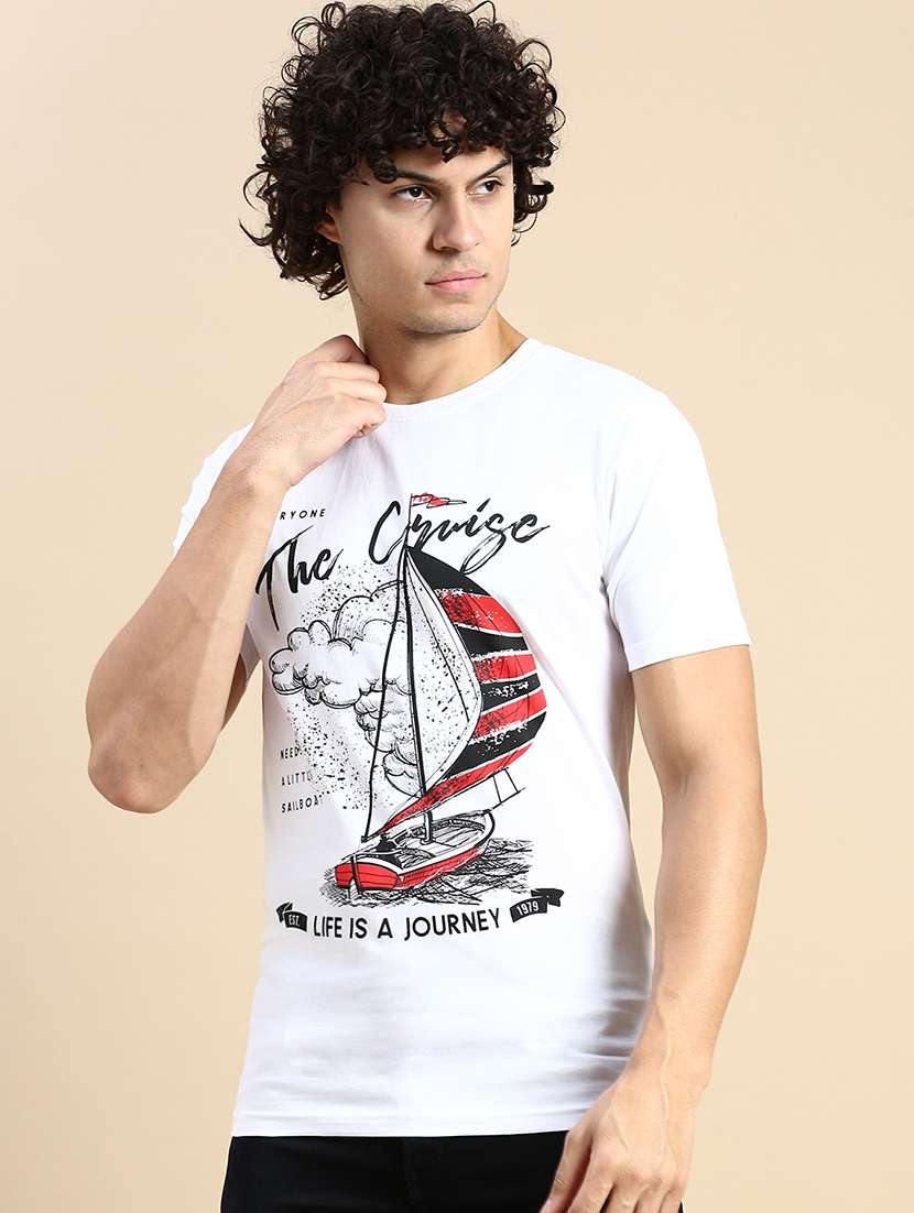 men round neck front print t-shirt