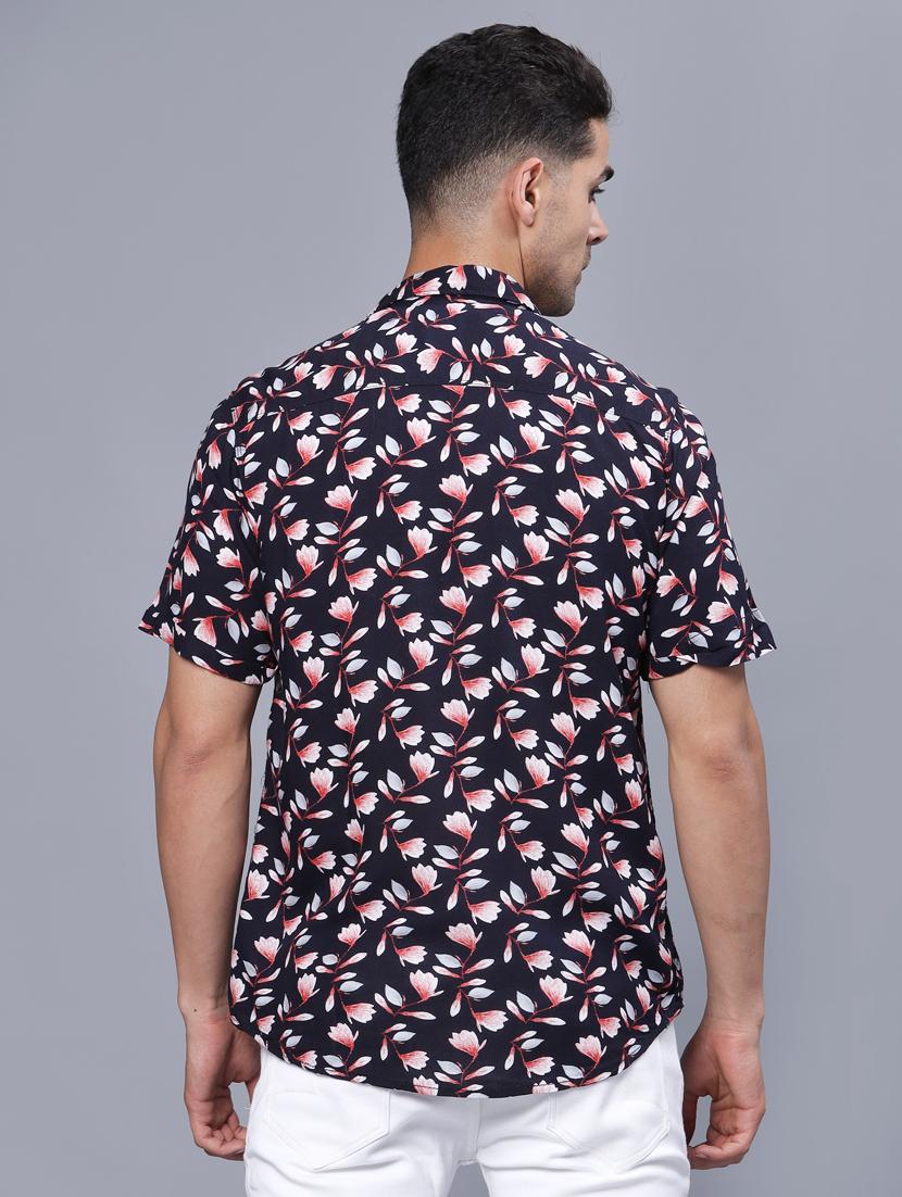 navy blue floral printed casual shirt - 20522399 - Standard Image - 1