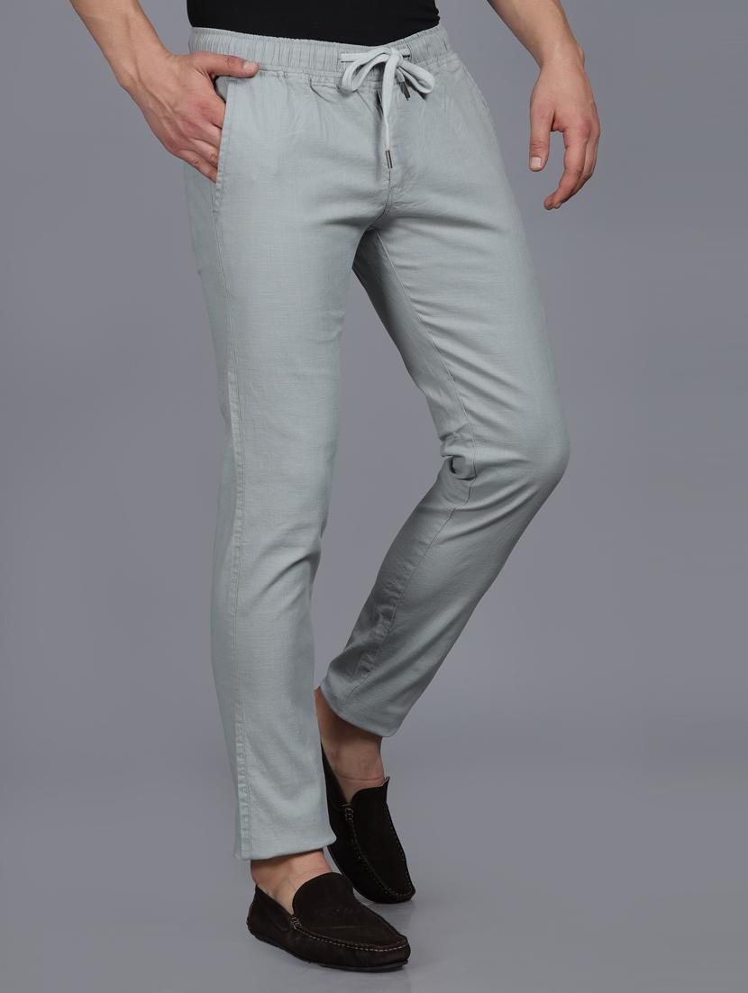 men solid grey linen slim fit casual trouser - 20522451 -  Standard Image - 1