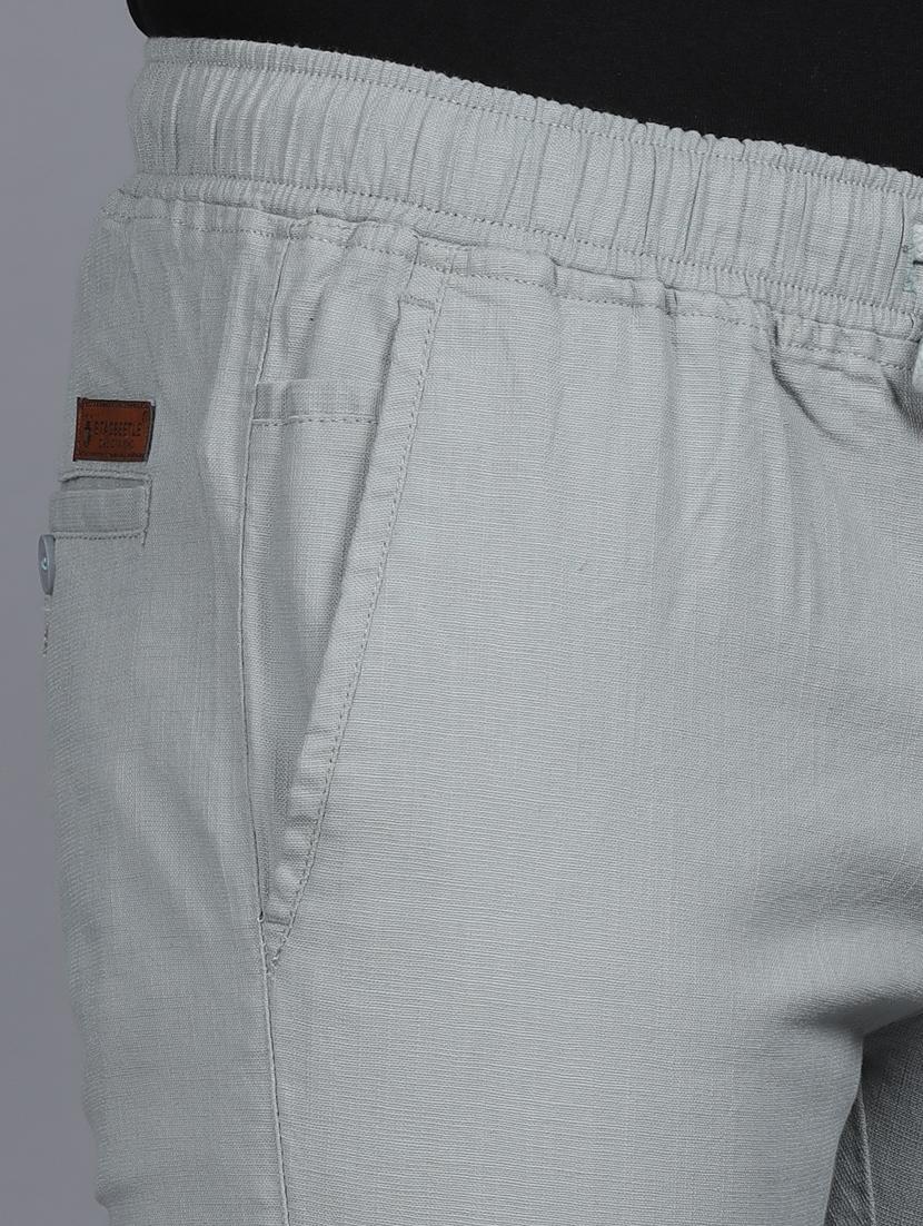 men solid grey linen slim fit casual trouser - 20522451 - Standard Image - 4