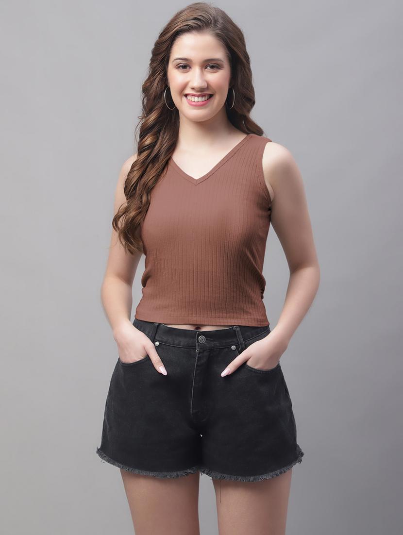 brown solid crop top - 20533150 - Zoom Image - 0