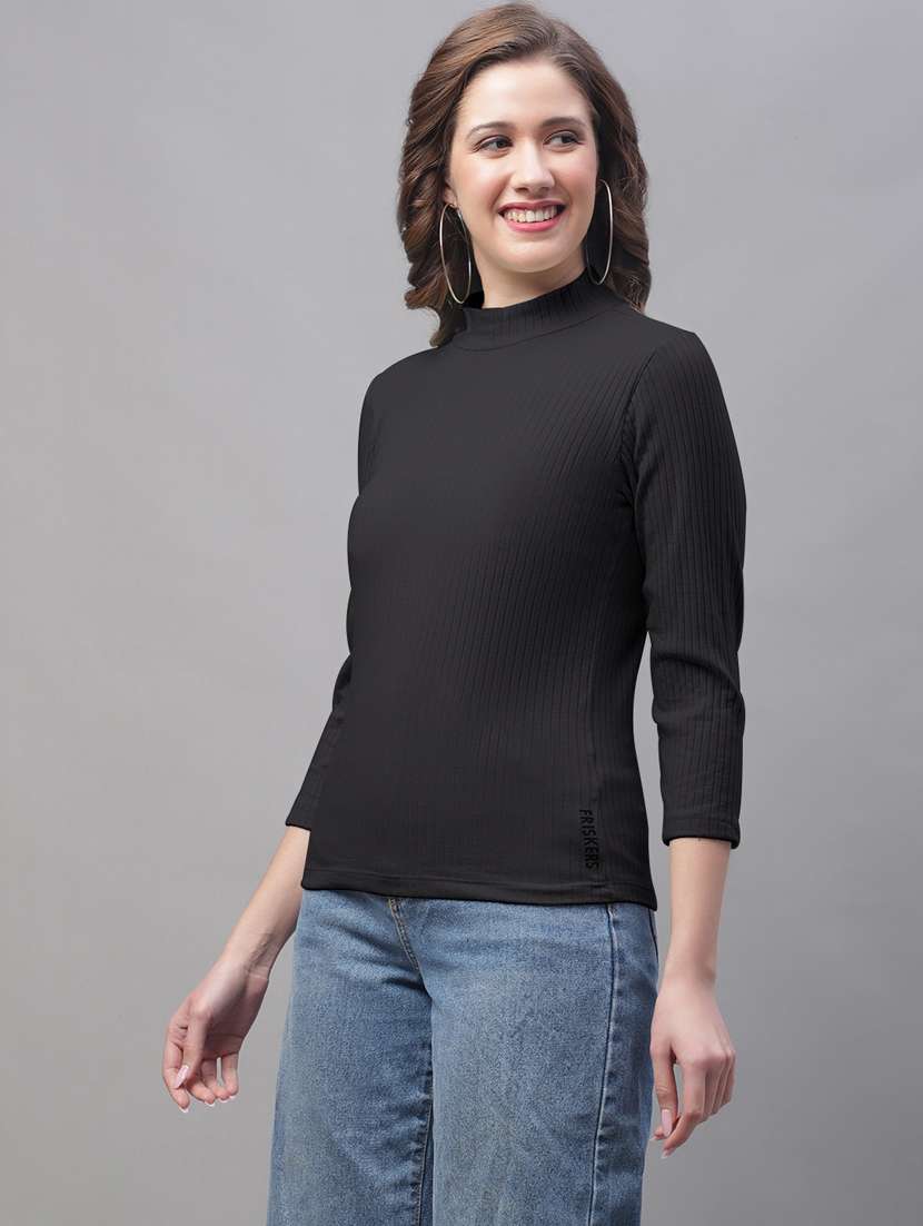 black solid,mock neck top - 20533153 -  Standard Image - 1