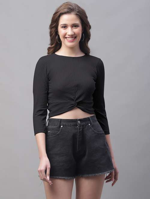 black poly cotton crop top - 20533158 -  Standard Image - 0