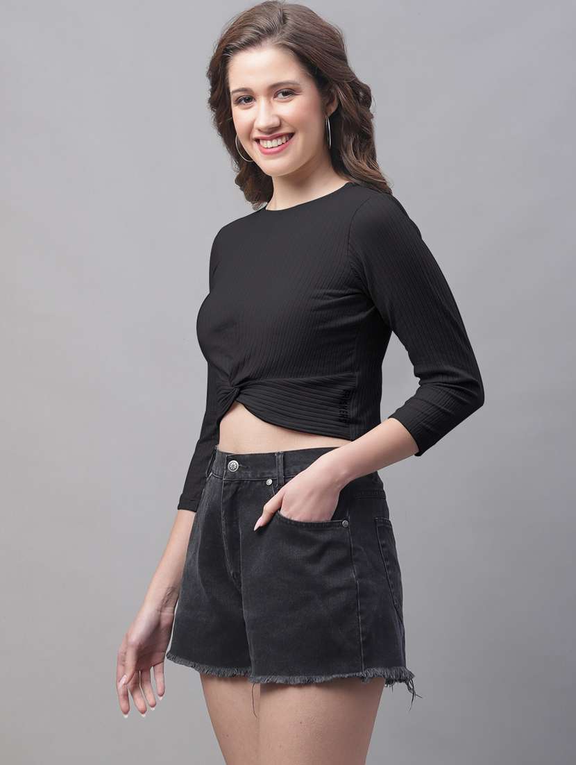 black poly cotton crop top - 20533158 -  Standard Image - 1