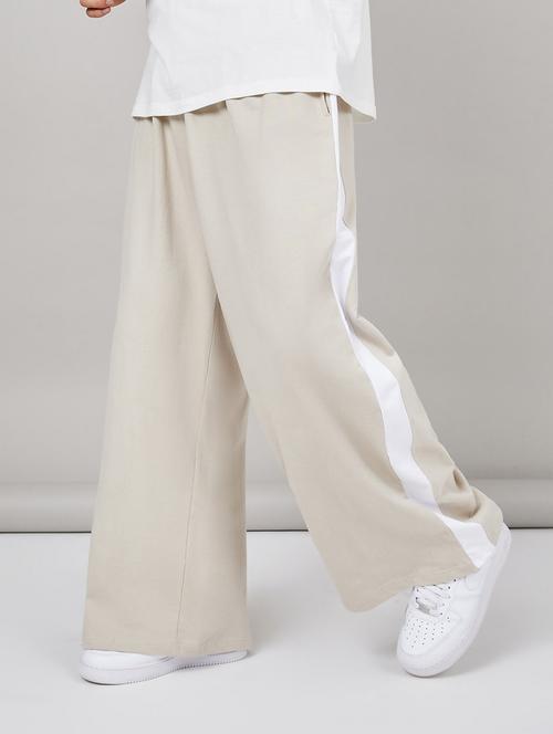 men beige side taped wide leg track pants - 20533481 - Standard Image - 0