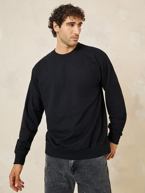 men solid black cotton regular sweatshirt - 20533580 -  Standard Image - 0
