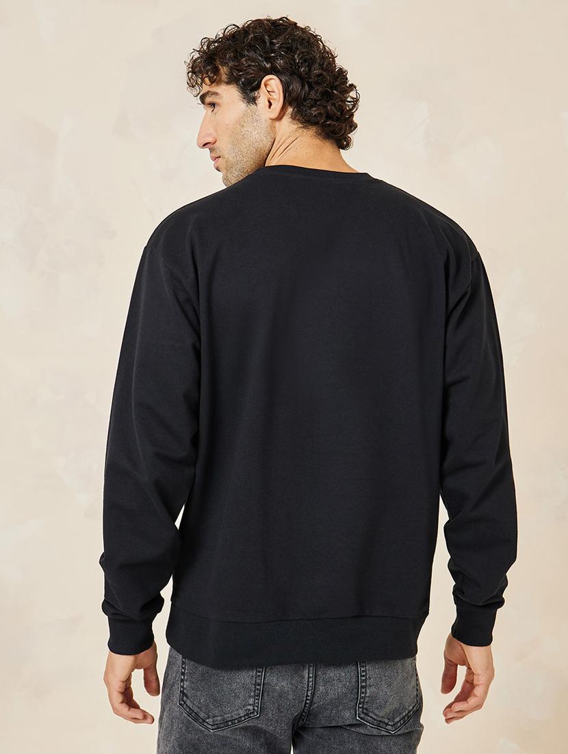 men solid black cotton regular sweatshirt - 20533580 -  Standard Image - 1