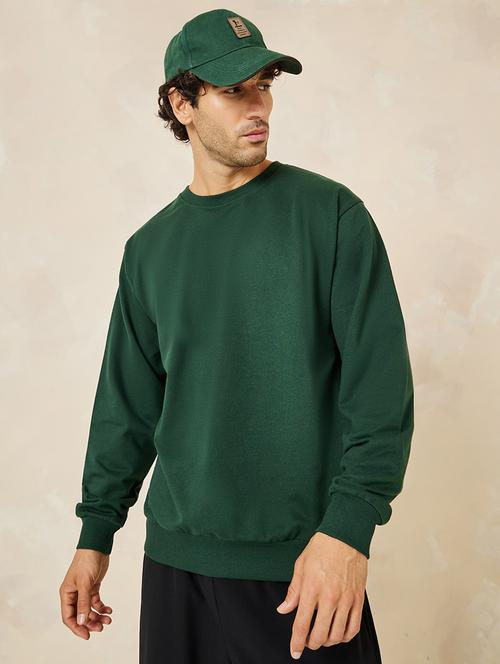 men solid green cotton relaxed fit sweatshirt - 20533585 - Standard Image - 0