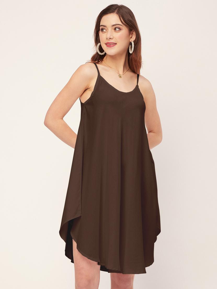 women solid sleevless asymmetric dress - 20533724 -  Standard Image - 1