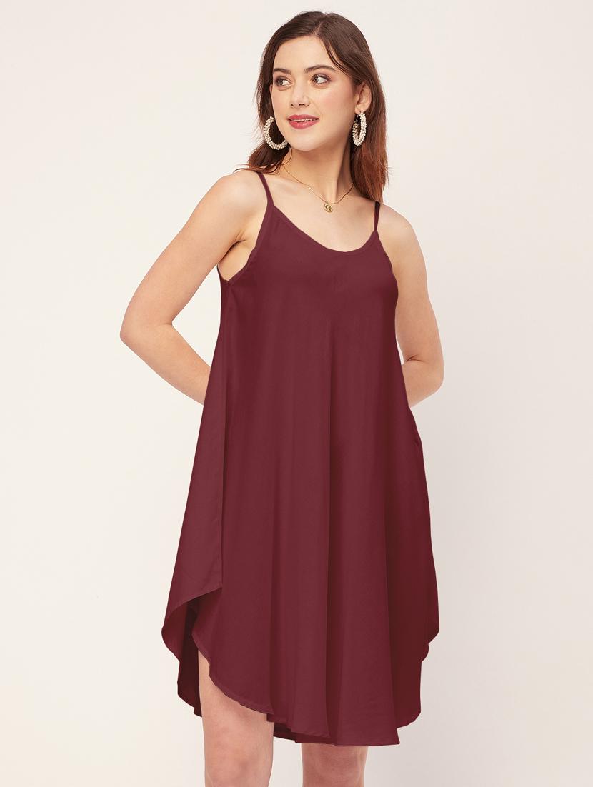 women solid sleevless asymmetric dress - 20533726 - Standard Image - 1