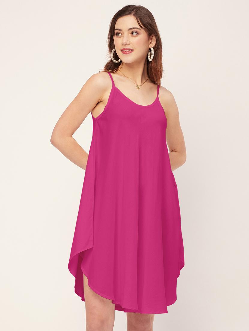 women solid sleevless asymmetric dress - 20533727 - Standard Image - 1