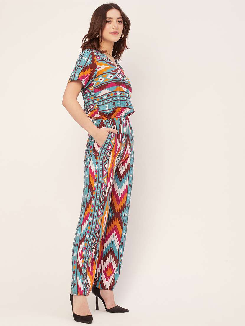 multi coored rayon full leg jumpsuit - 20533737 -  Standard Image - 1