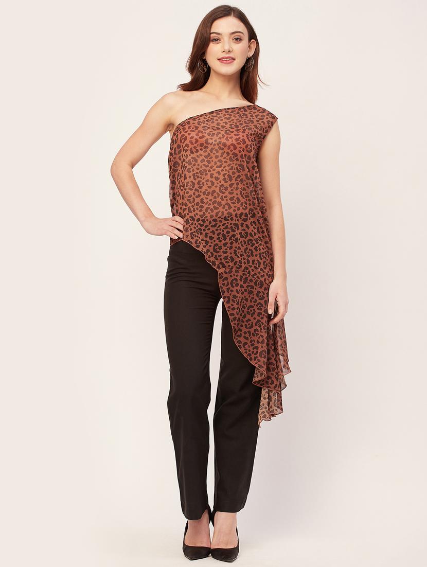 brown poly georgette asymmetric top - 20533739 -  Zoom Image - 0