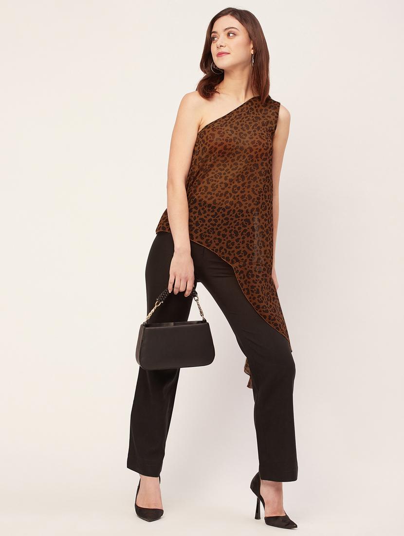 brown poly georgette asymmetric top - 20533739 - Standard Image - 1
