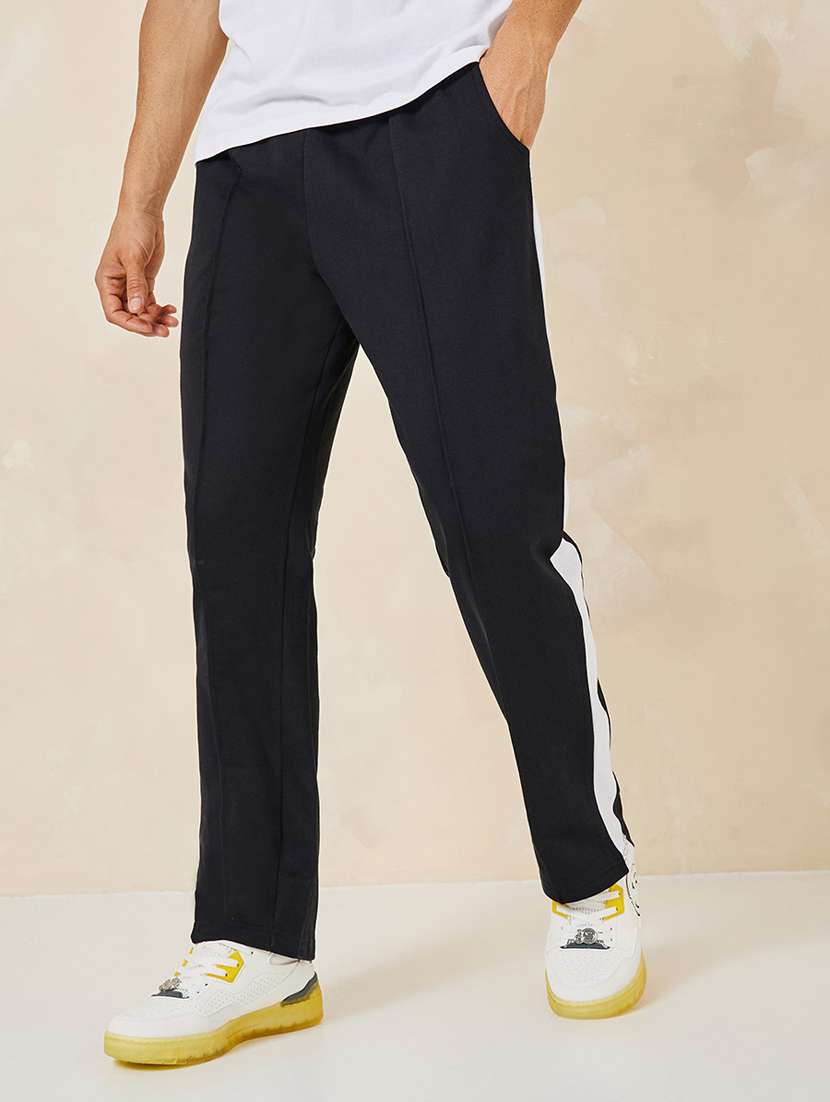 men black cotton side taped track pants - 20533783 - Zoom Image - 0